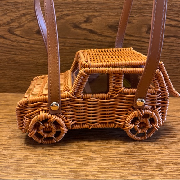 Tommy Bahama Tan Woven Rattan Car-Shaped Satchel - Picture 12 of 16